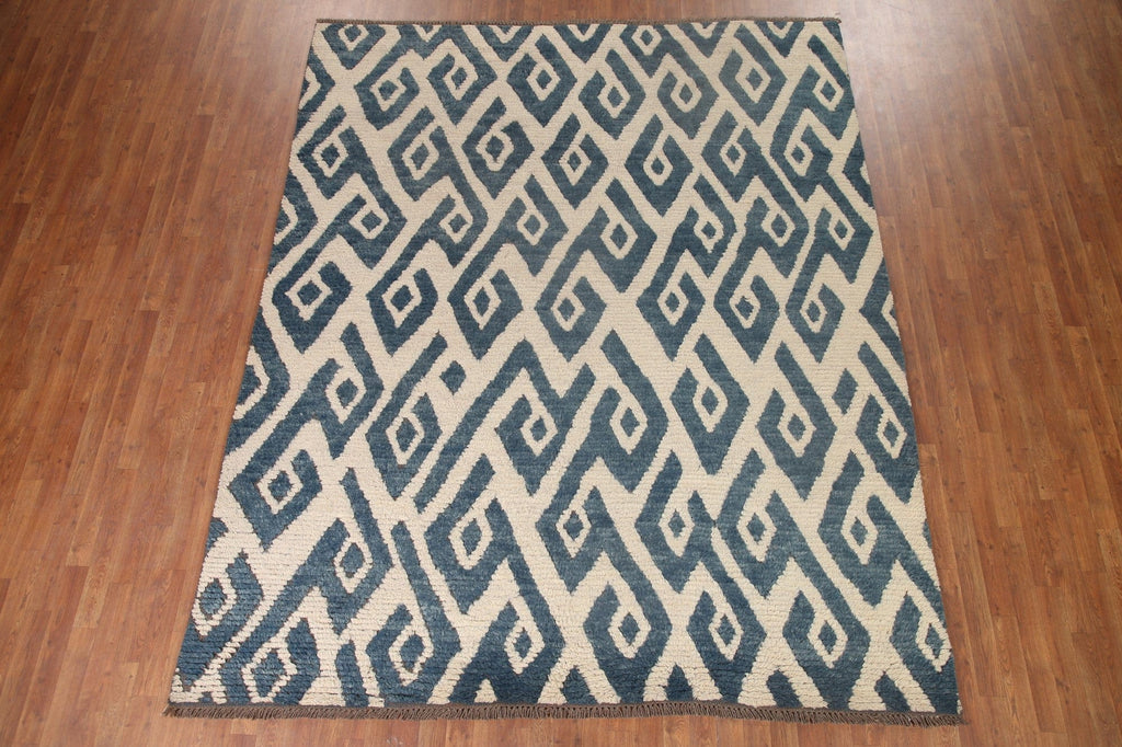 Ivory/ Blue Moroccan Shaggy Wool Area Rug 8x10