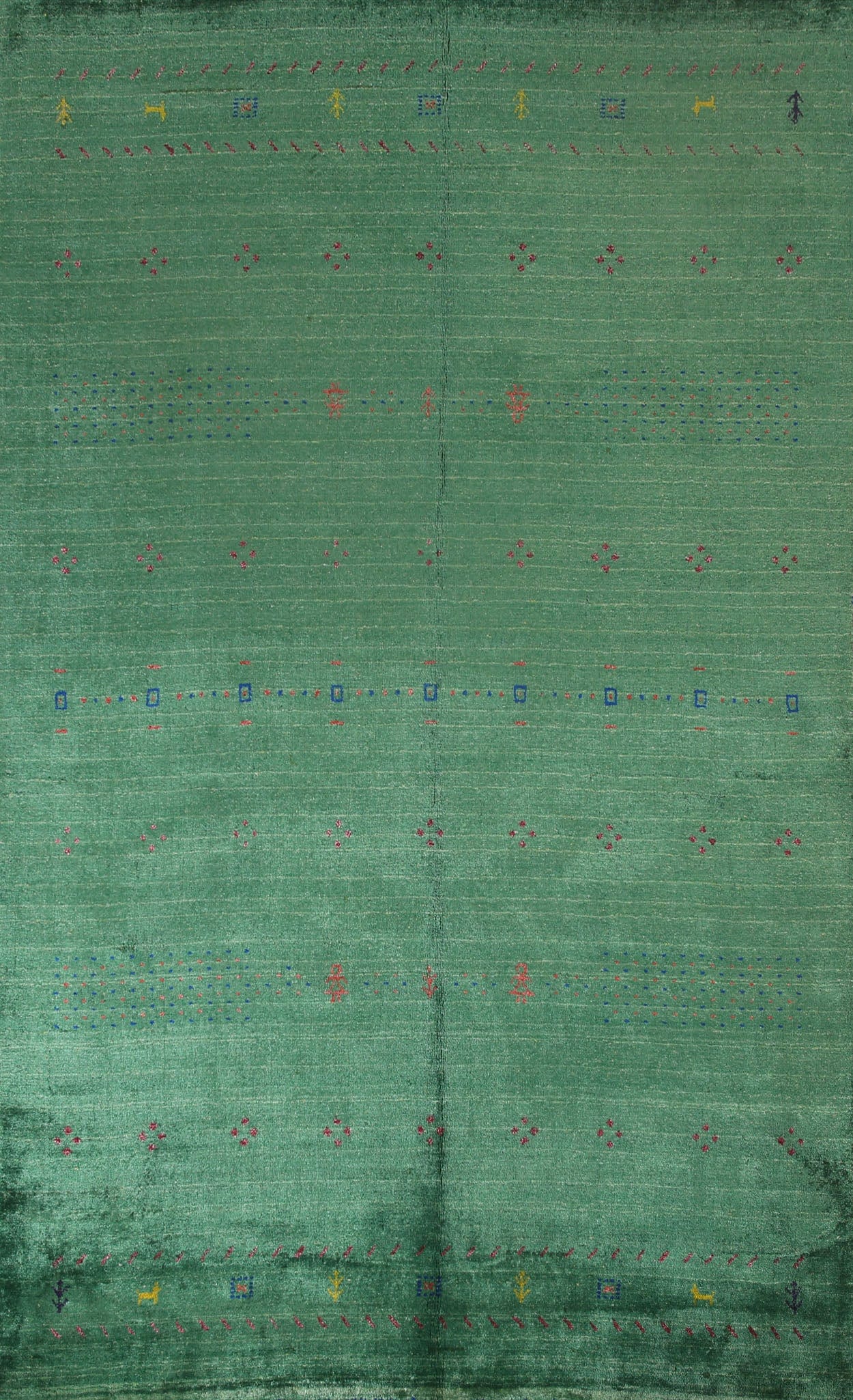 100% Silk Gabbeh Green Area Rug 6x10