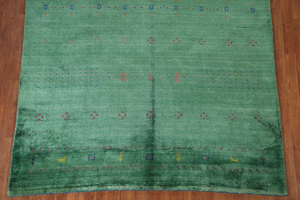 100% Silk Gabbeh Green Area Rug 6x10