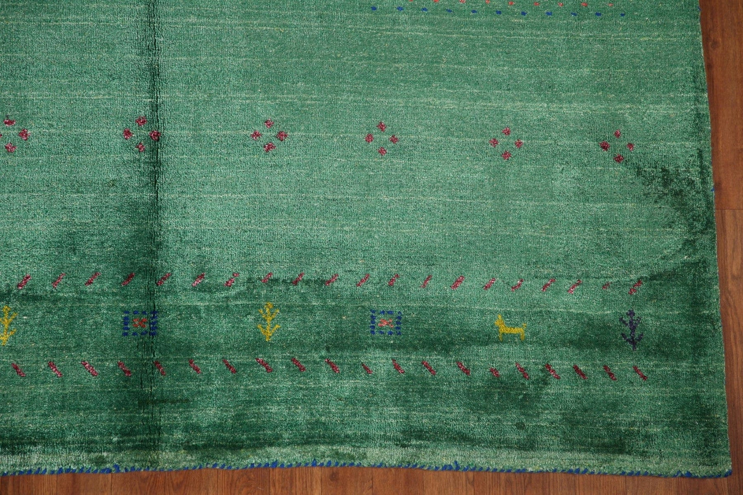 100% Silk Gabbeh Green Area Rug 6x10