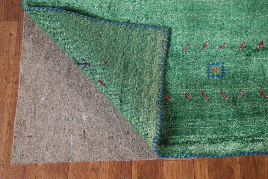 100% Silk Gabbeh Green Area Rug 6x10