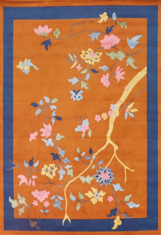 Silk Floral Art Deco Orange Area Rug 8x10