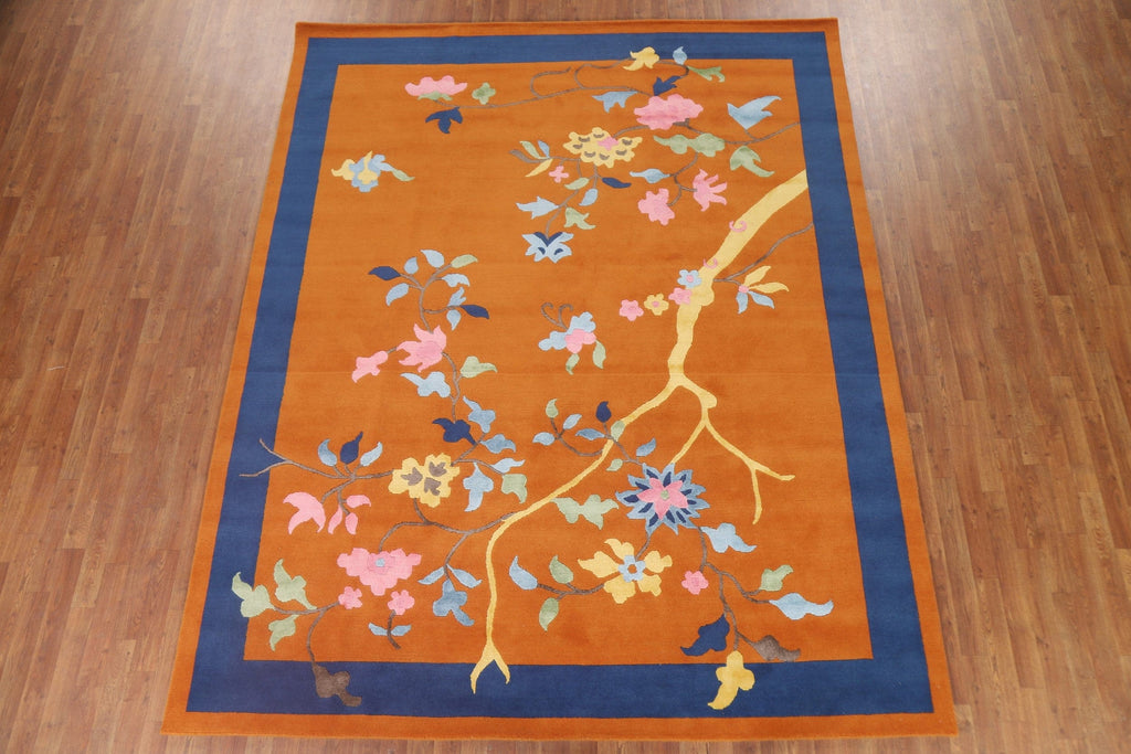 Silk Floral Art Deco Orange Area Rug 8x10