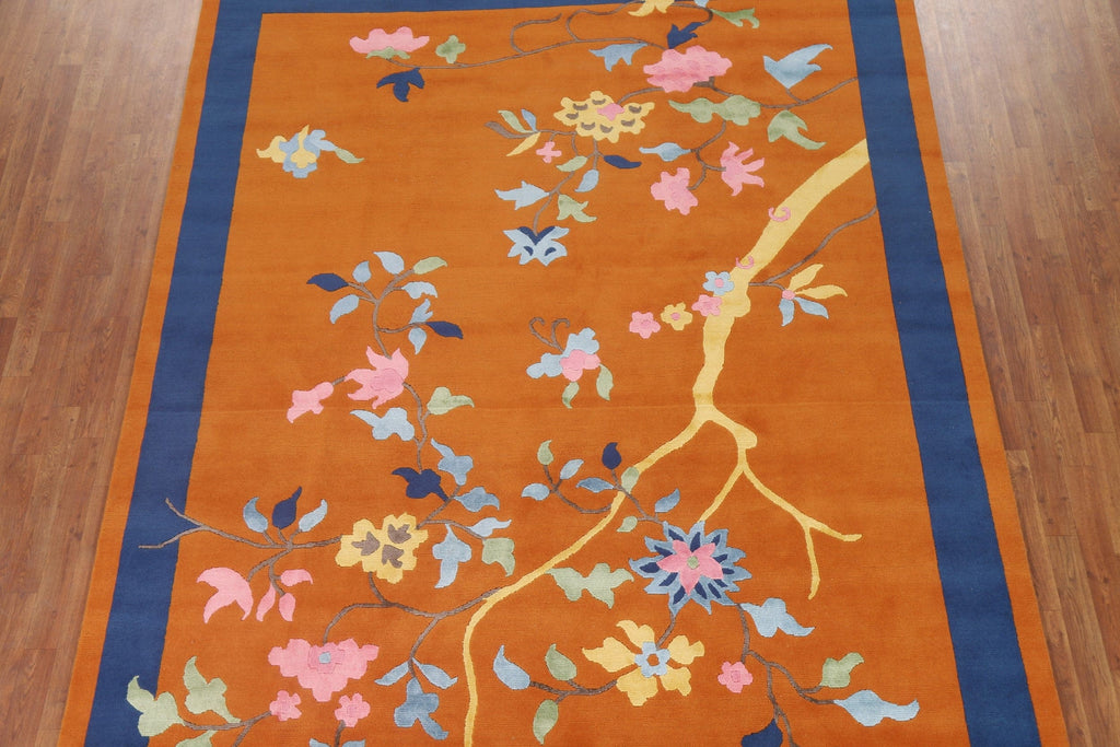 Silk Floral Art Deco Orange Area Rug 8x10