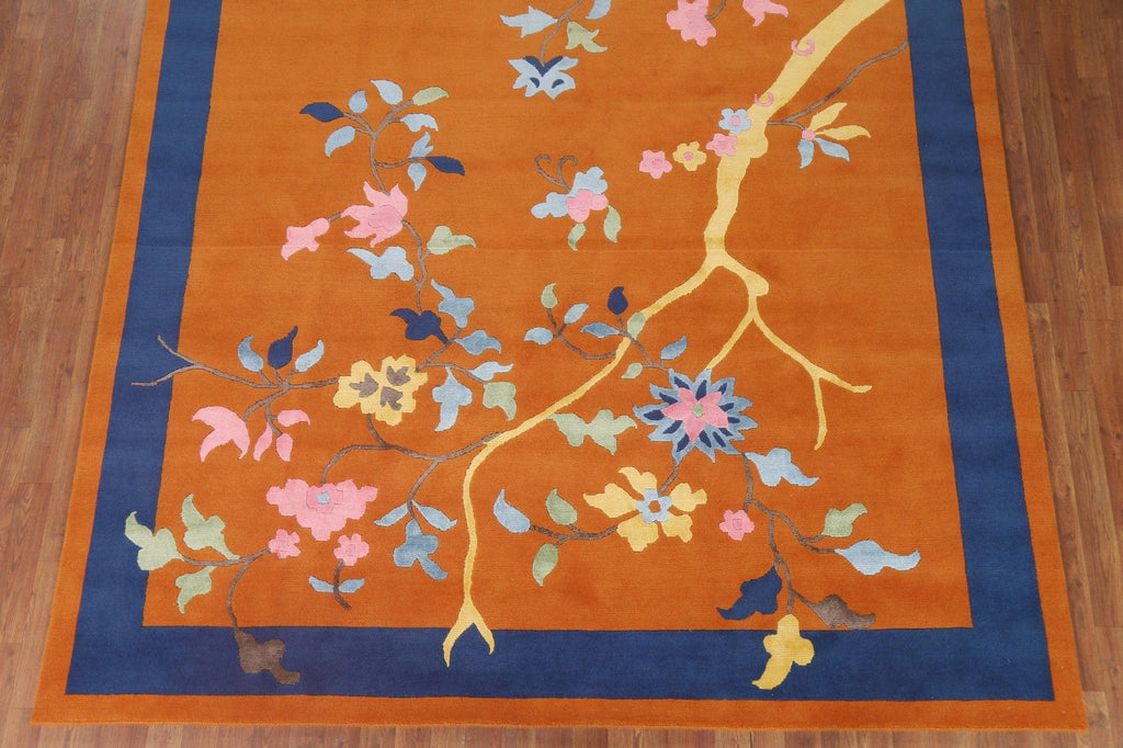 Silk Floral Art Deco Orange Area Rug 8x10