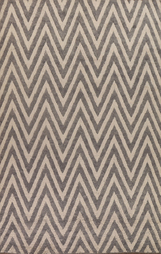 Chevron Moroccan Shaggy Wool Area Rug 9x12