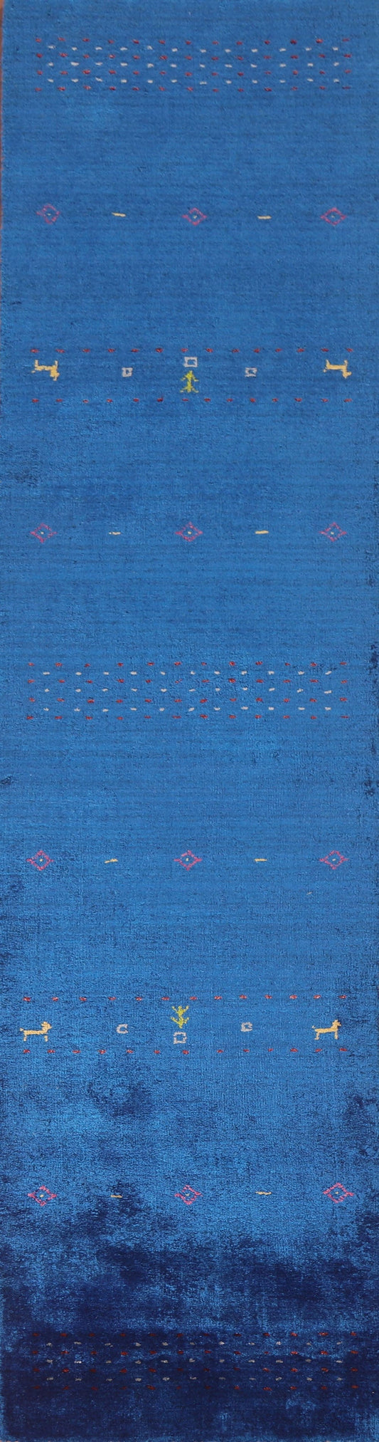 Blue Silk Gabbeh Lori Oriental Runner Rug 2x10