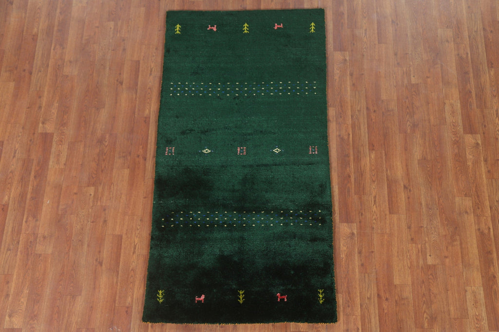 100% Silk Gabbeh Lori Green Area Rug 3x6