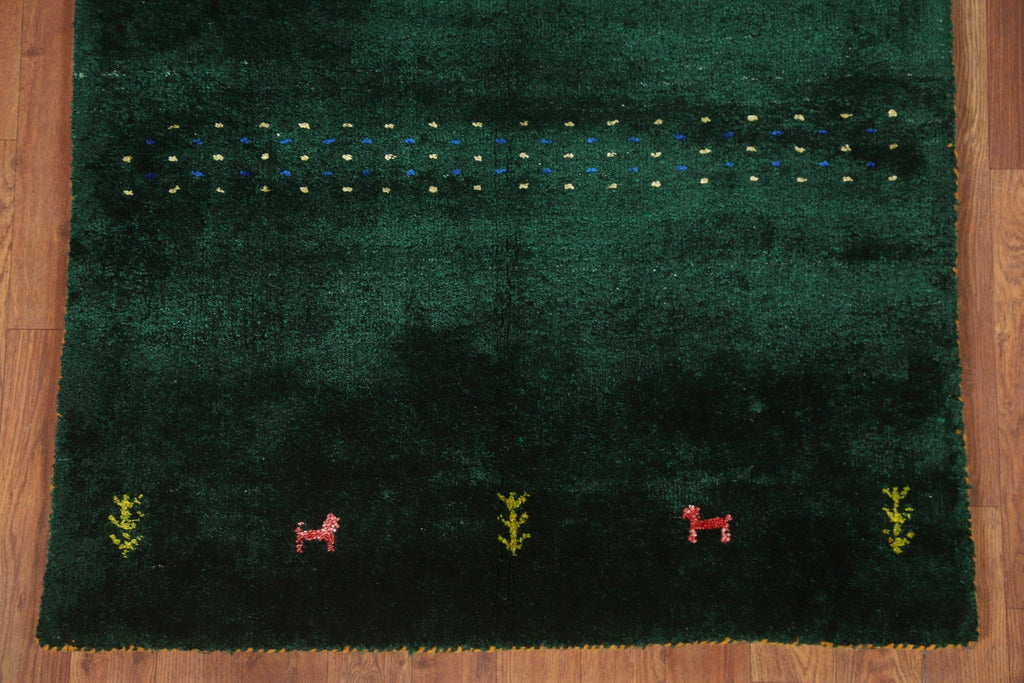 100% Silk Gabbeh Lori Green Area Rug 3x6