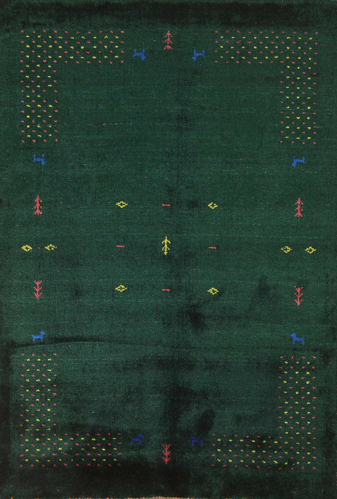 Dark Green Gabbeh Lori Silk Area Rug 4x6