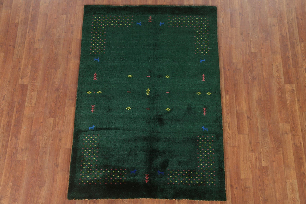 Dark Green Gabbeh Lori Silk Area Rug 4x6