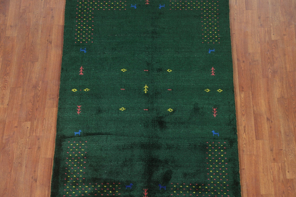 Dark Green Gabbeh Lori Silk Area Rug 4x6