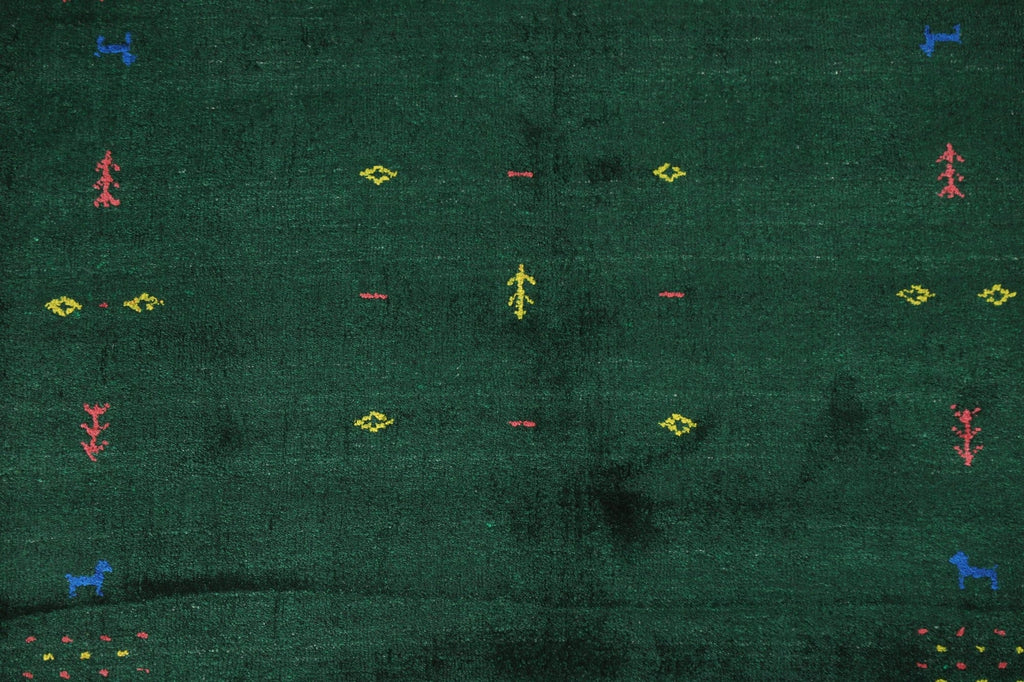 Dark Green Gabbeh Lori Silk Area Rug 4x6