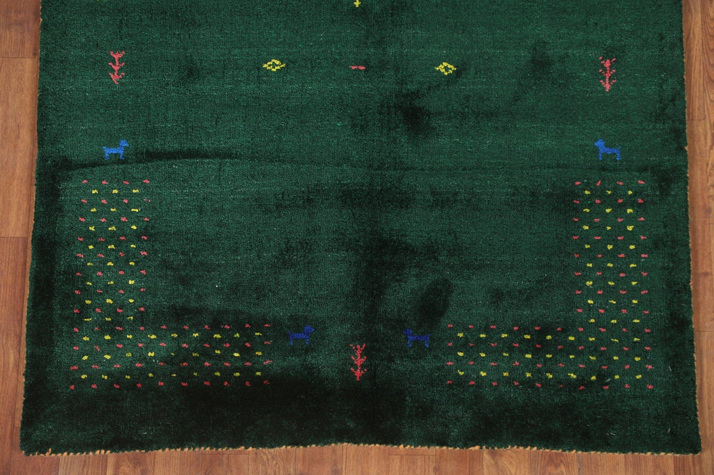 Dark Green Gabbeh Lori Silk Area Rug 4x6