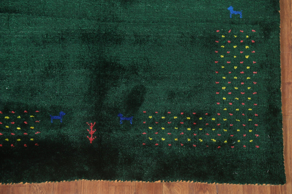 Dark Green Gabbeh Lori Silk Area Rug 4x6