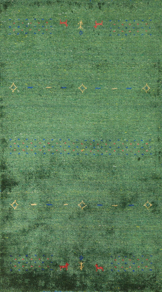 Green Gabbeh Lori Wool Area Rug 3x5