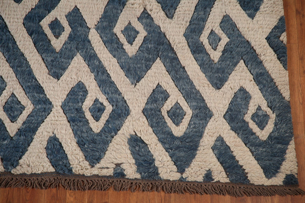 Ivory/ Blue Moroccan Oriental Area Rug 8x10