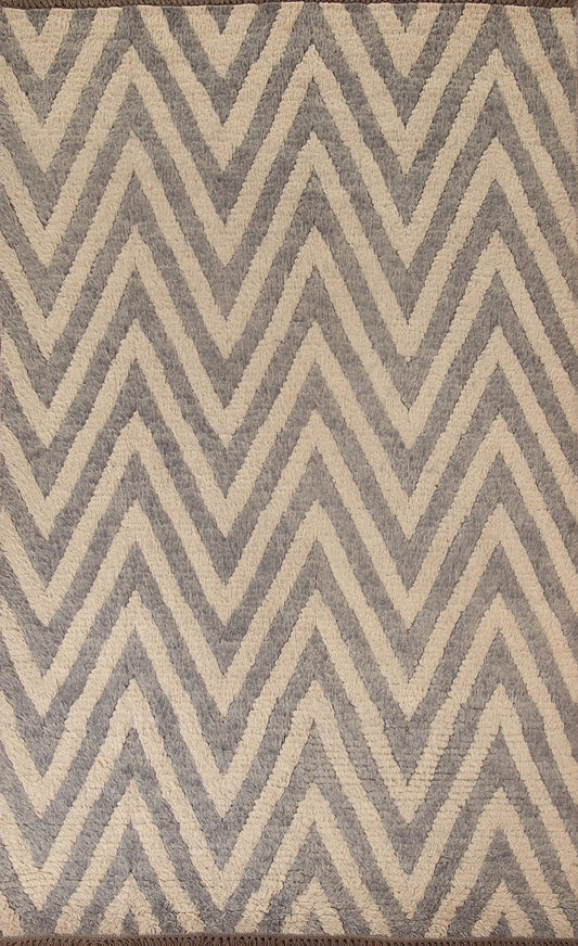 Chevron Moroccan Shaggy Wool Area Rug 6x8