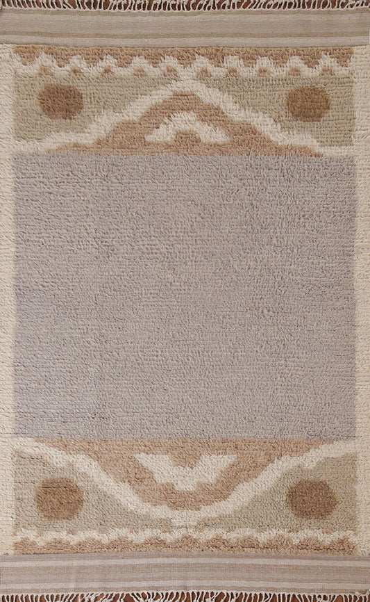 Gray Wool Moroccan Shaggy Area Rug 5x8