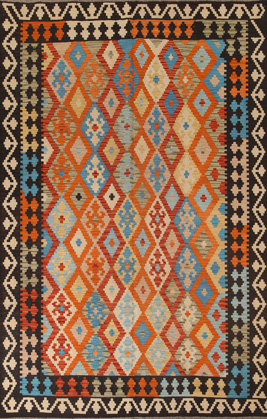 Geometric Kilim Reversible Wool Area Rug 7x10