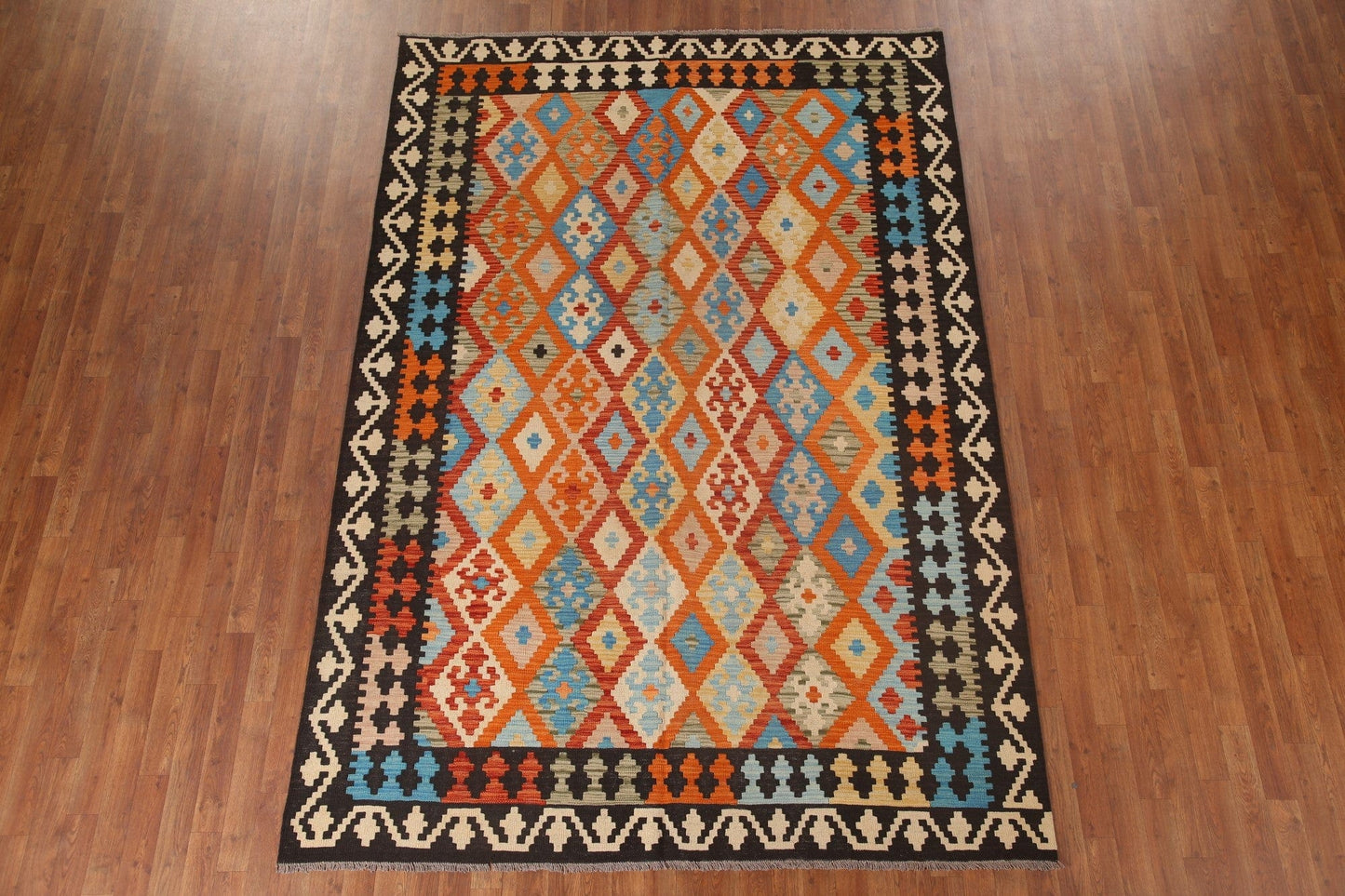 Geometric Kilim Reversible Wool Area Rug 7x10