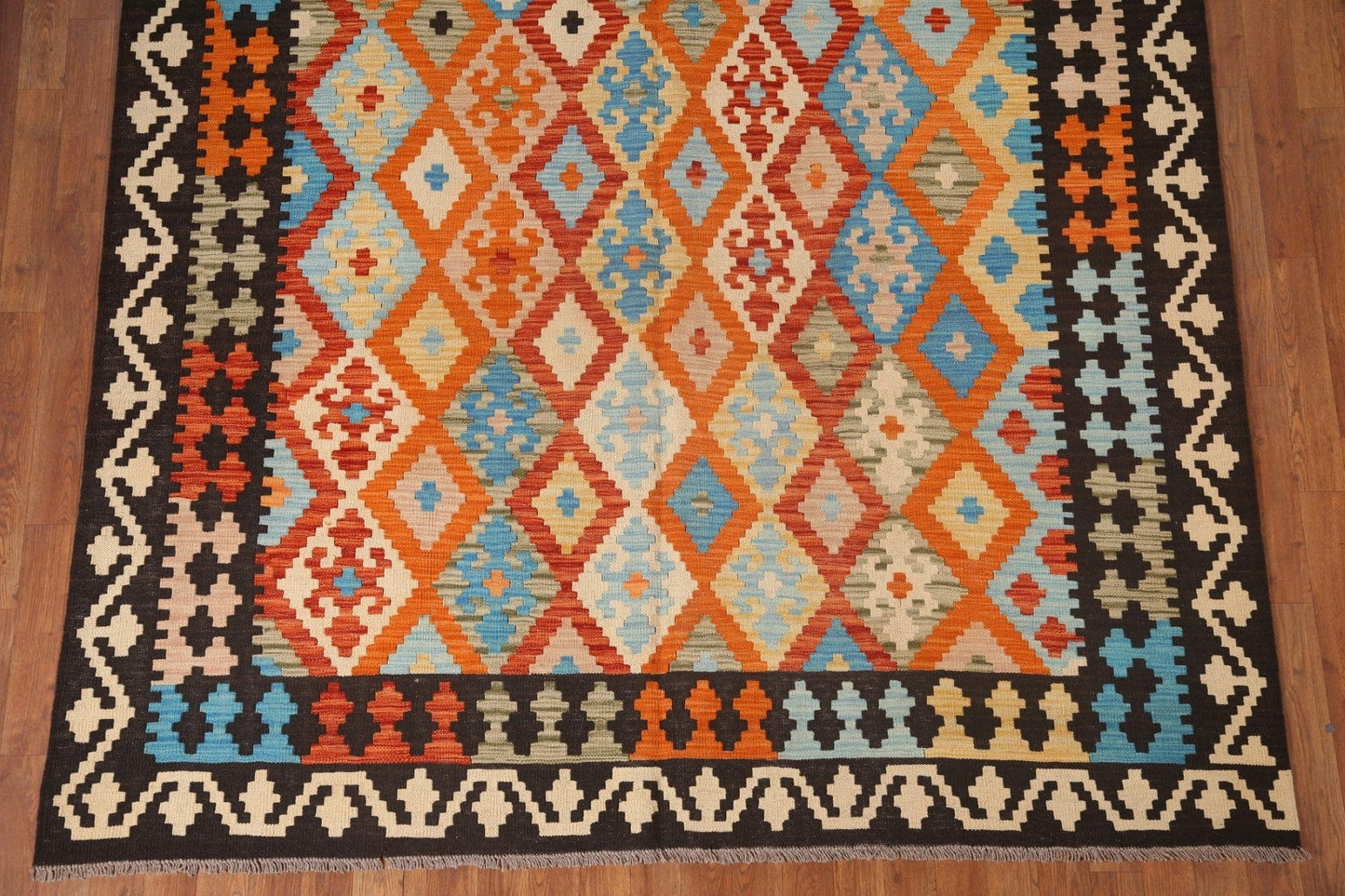 Geometric Kilim Reversible Wool Area Rug 7x10