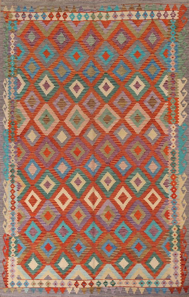 Geometric Kilim Reversible Wool Area Rug 7x10