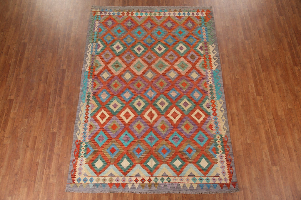 Geometric Kilim Reversible Wool Area Rug 7x10