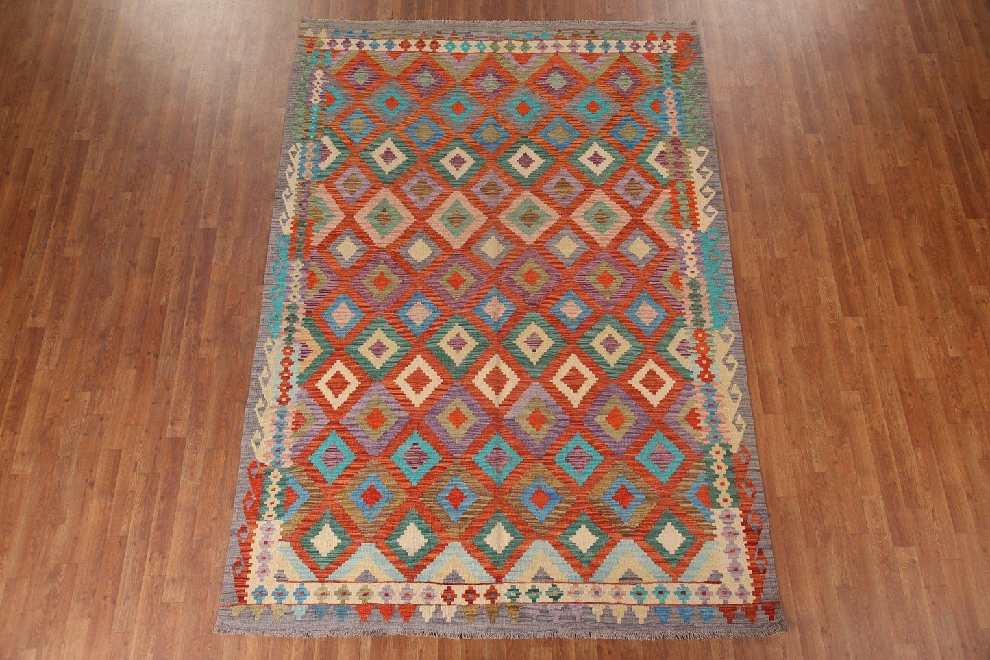 Geometric Kilim Reversible Wool Area Rug 7x10