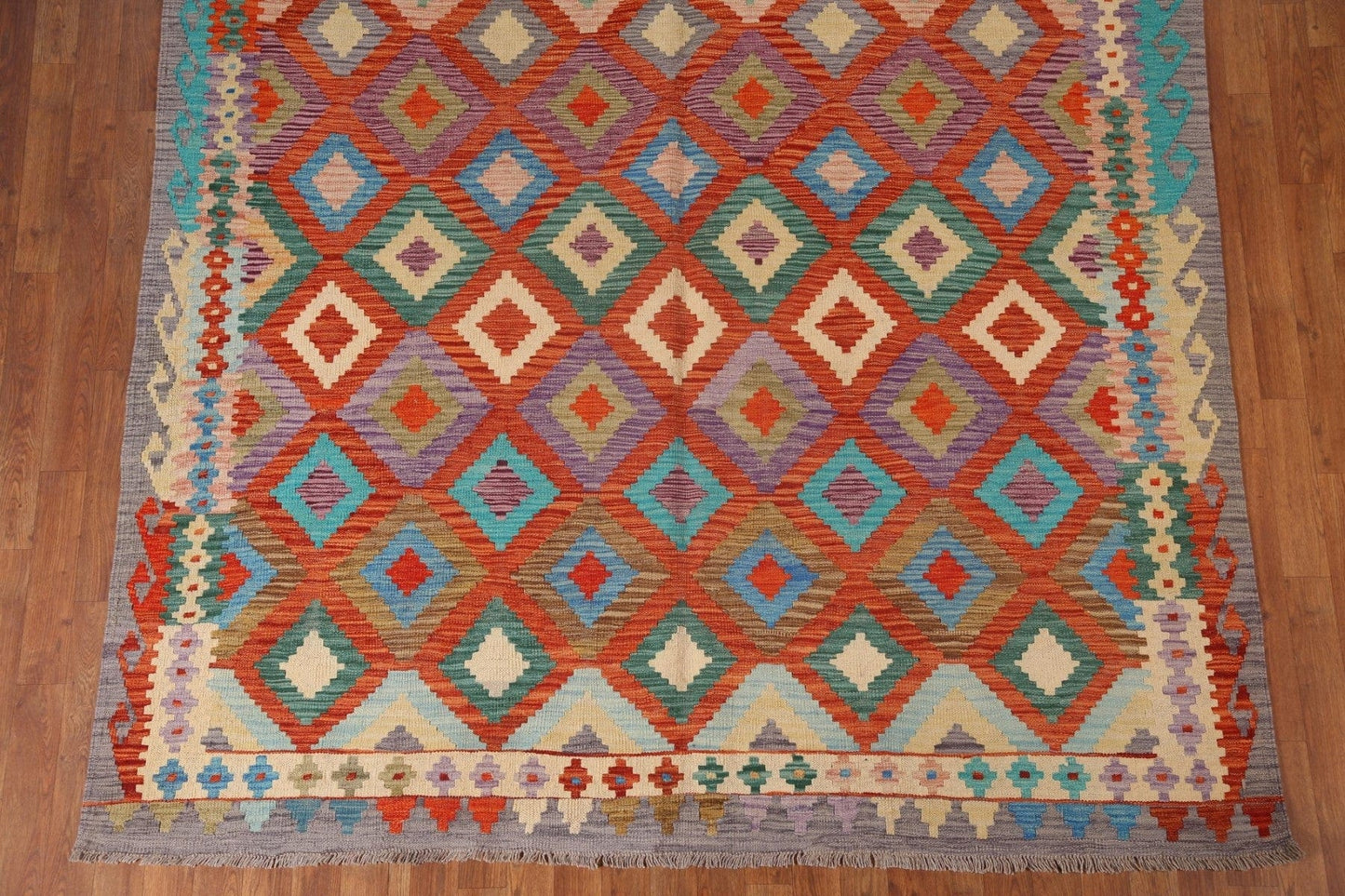 Geometric Kilim Reversible Wool Area Rug 7x10