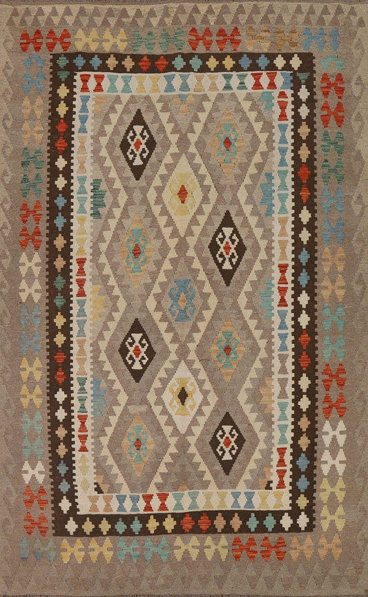 Geometric Kilim Reversible Wool Area Rug 7x10