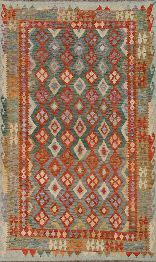 Geometric Kilim Reversible Wool Area Rug 7x10