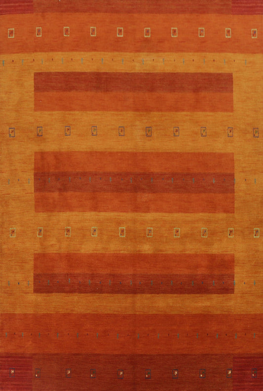 Striped Gabbeh Orange Wool Area Rug 9x12