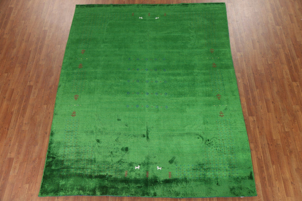 100% Silk Gabbeh Lori Green Area Rug 8x10