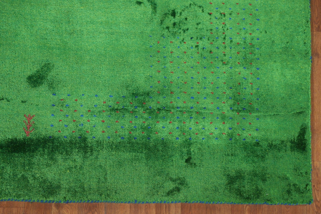 100% Silk Gabbeh Lori Green Area Rug 8x10