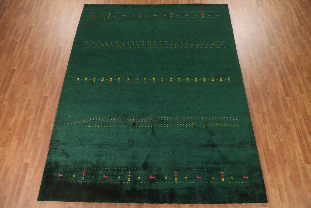 Green Gabbeh Lori 100% Silk Area Rug 9x12