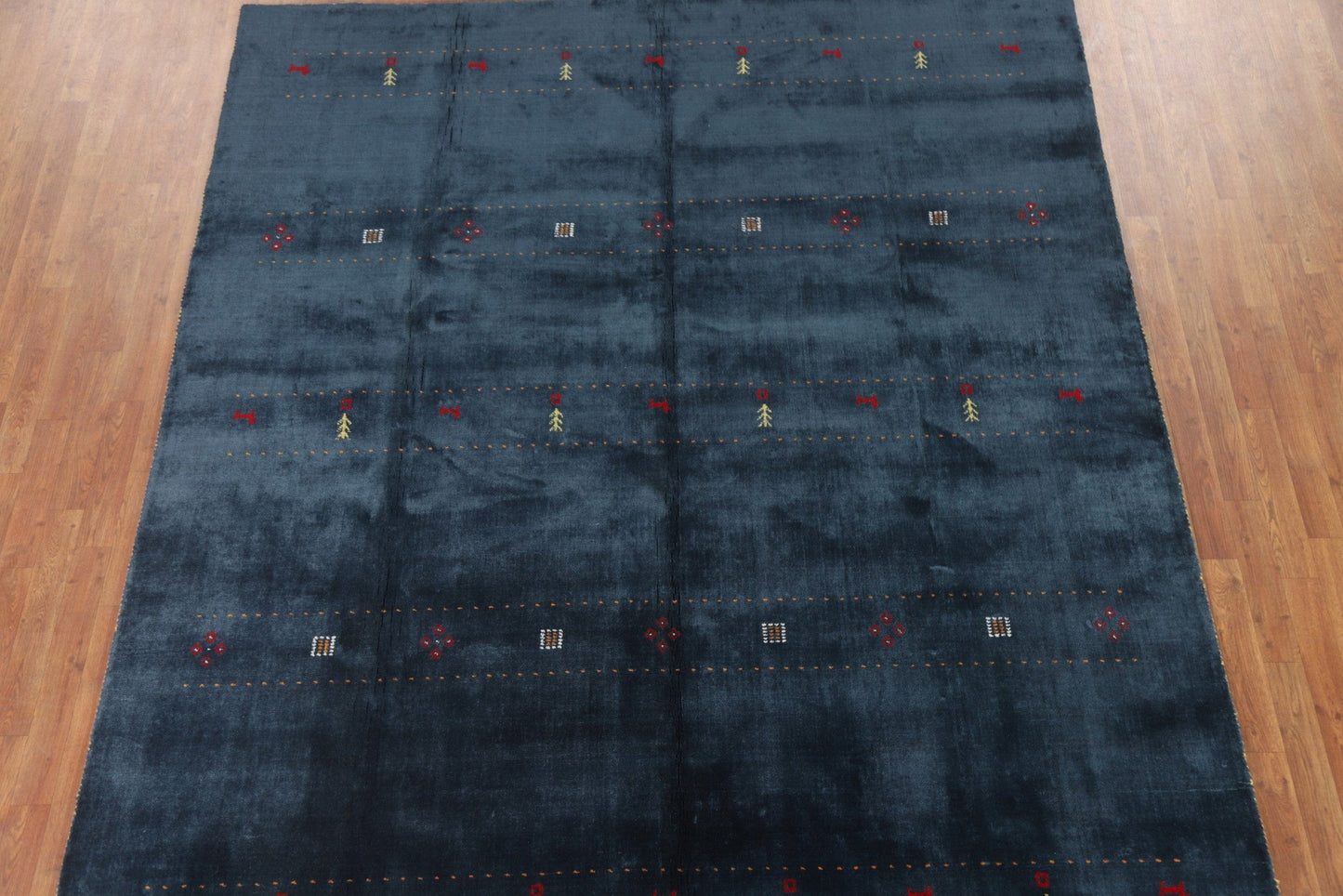 Navy Blue Gabbeh Lori Silk Area Rug 8x10