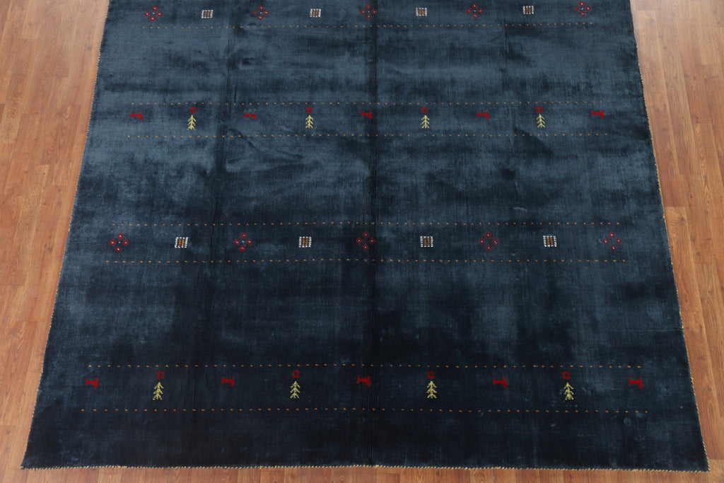 Navy Blue Gabbeh Lori Silk Area Rug 8x10