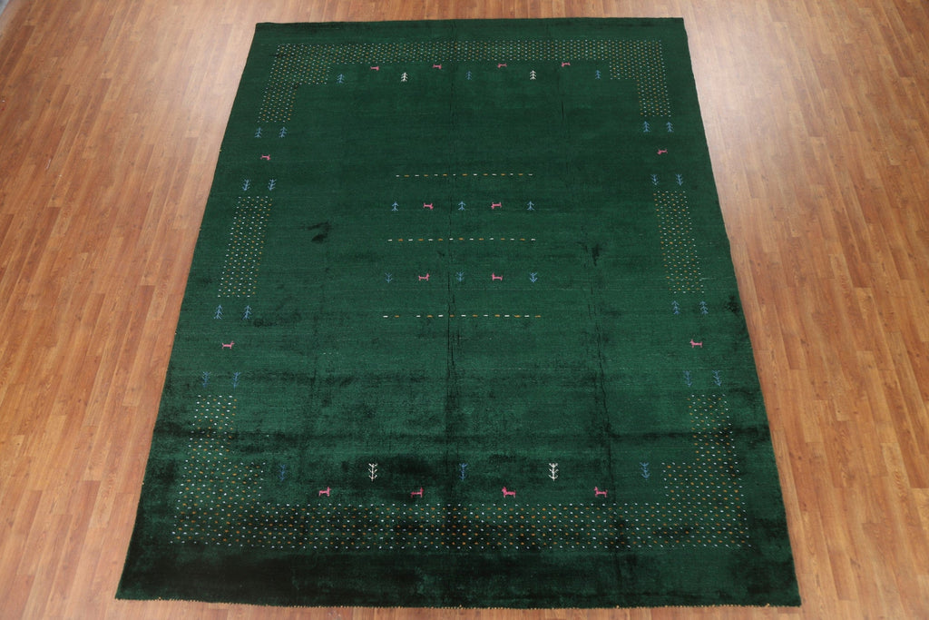 100% Silk Green Gabbeh Lori Handmade Area Rug 9x11