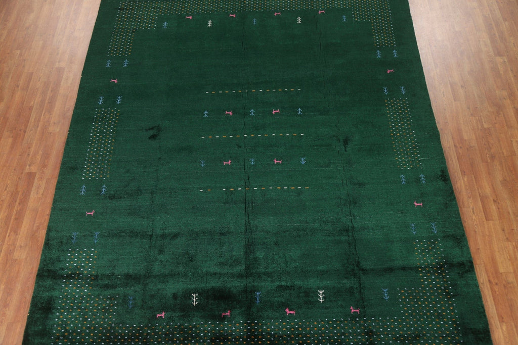 100% Silk Green Gabbeh Lori Handmade Area Rug 9x11