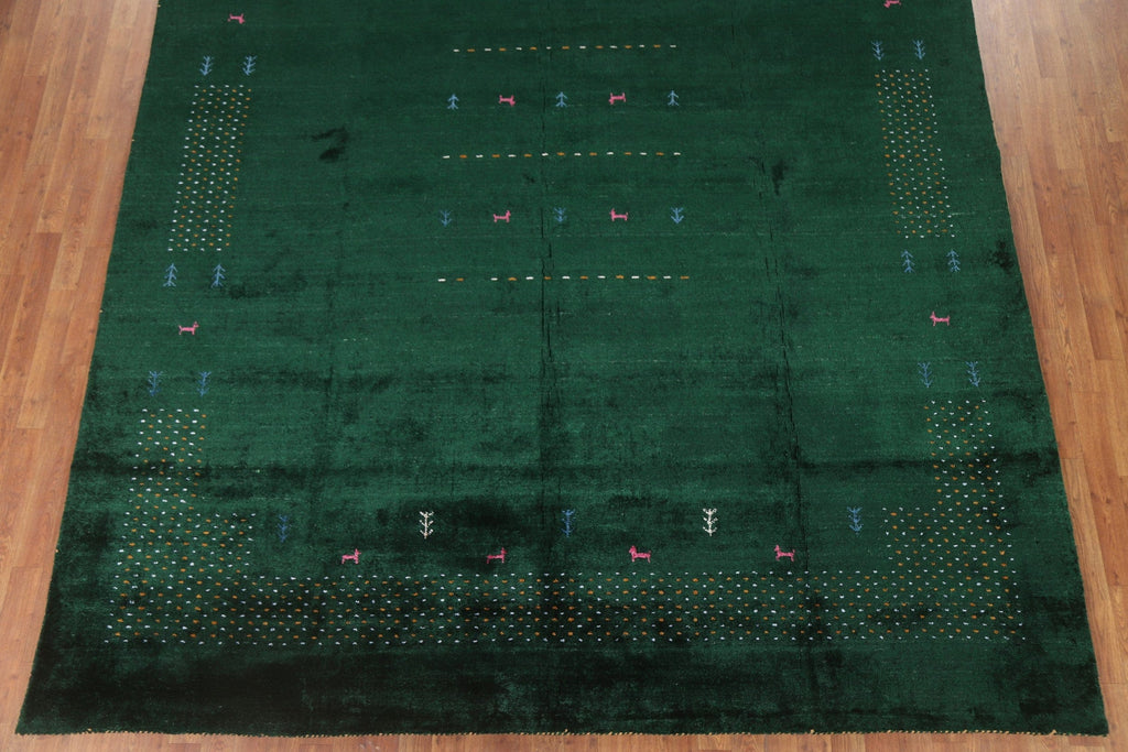 100% Silk Green Gabbeh Lori Handmade Area Rug 9x11