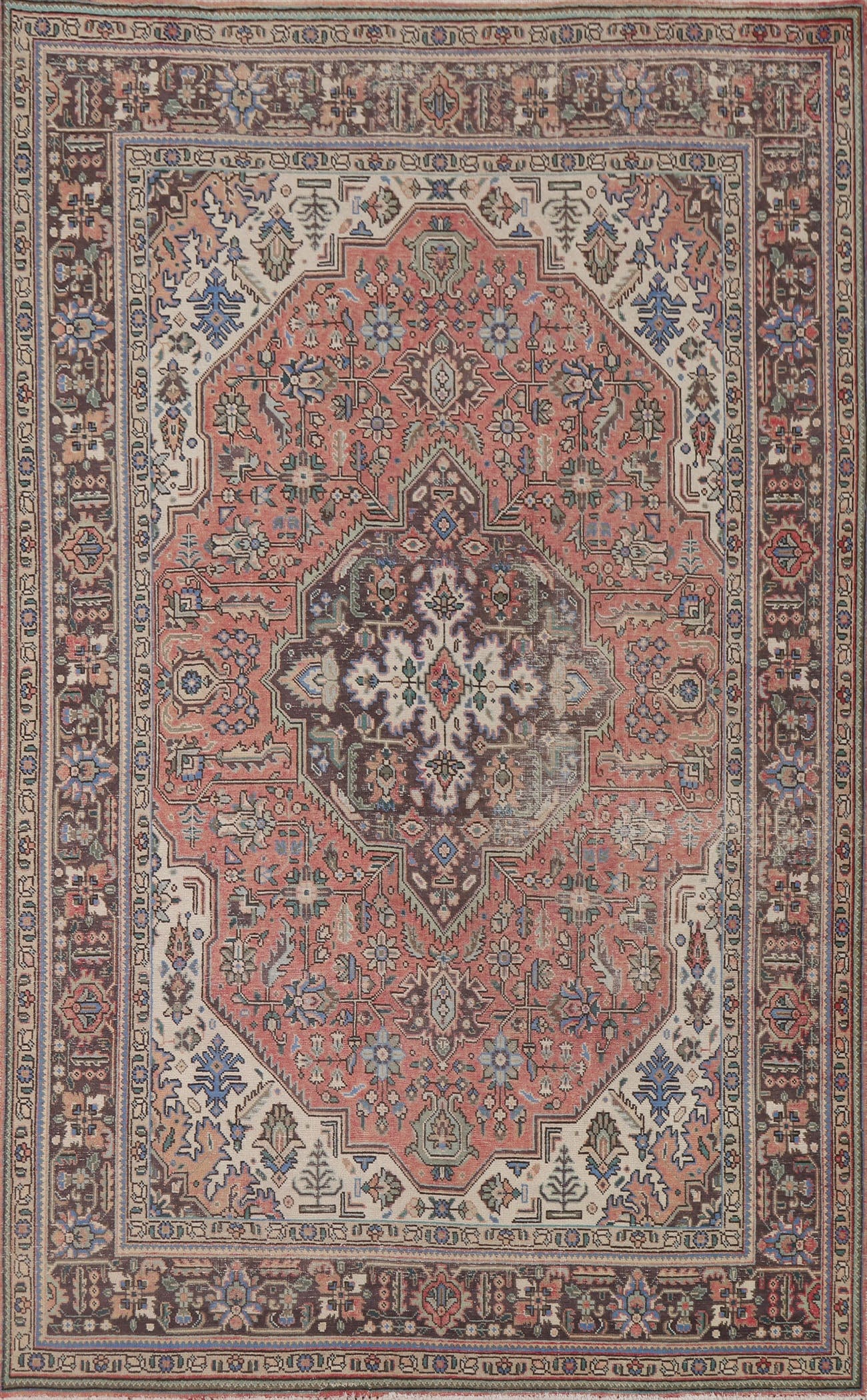 Geometric Pink Tabriz Persian Area Rug 7x10