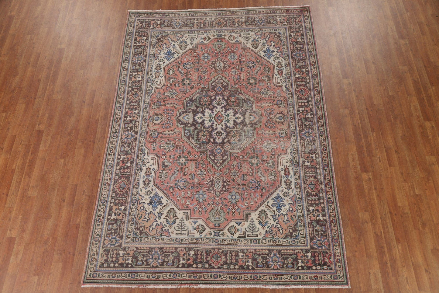 Geometric Pink Tabriz Persian Area Rug 7x10