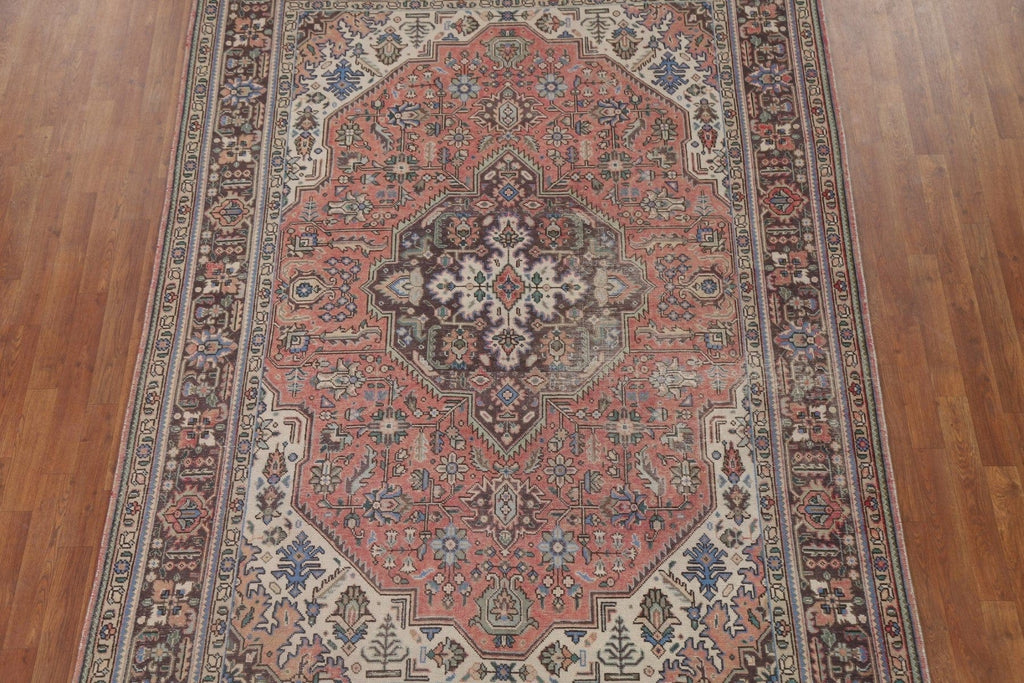 Geometric Pink Tabriz Persian Area Rug 7x10