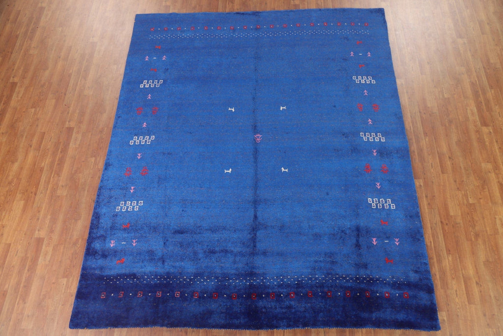 Blue Silk Gabbeh Lori Oriental Area Rug 8x10