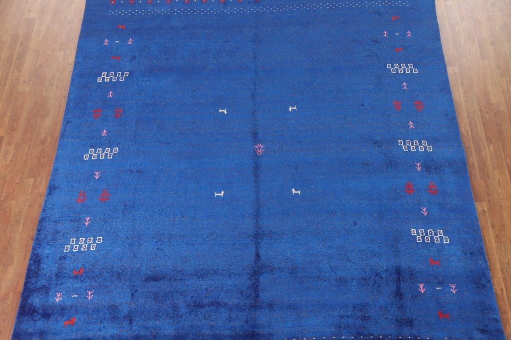 Blue Silk Gabbeh Lori Oriental Area Rug 8x10