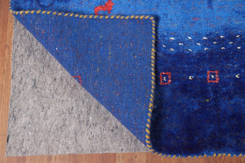 Blue Silk Gabbeh Lori Oriental Area Rug 8x10