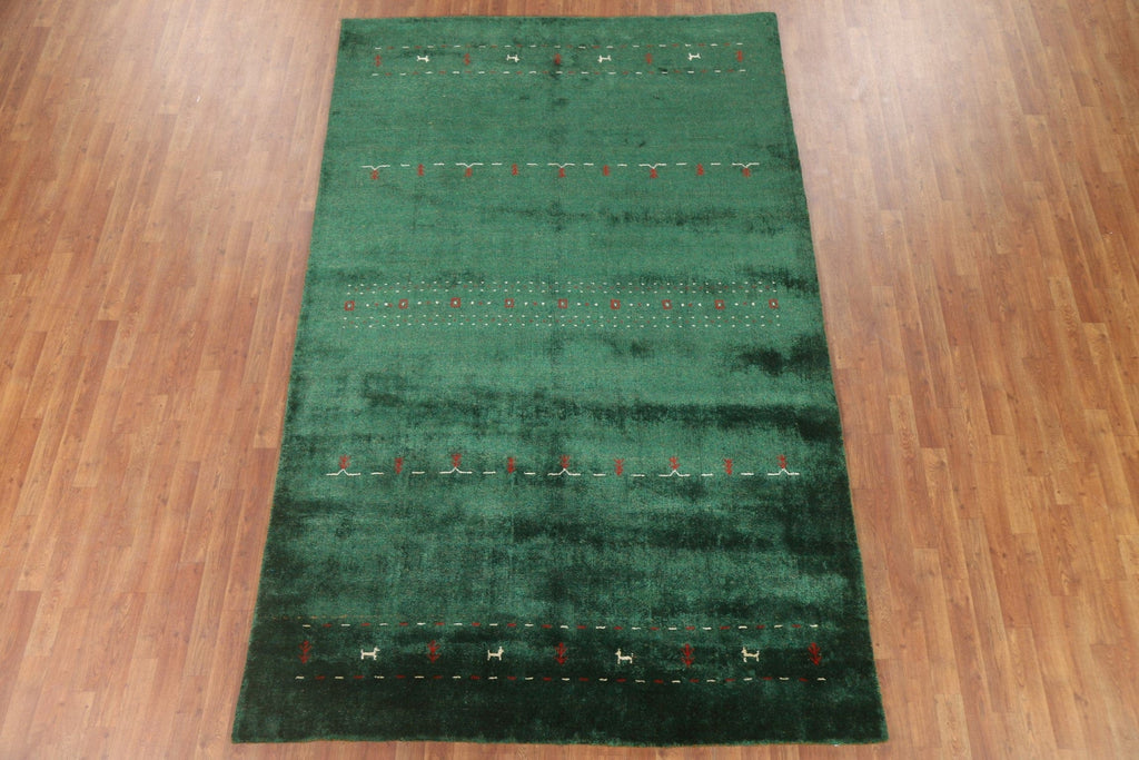 Green Gabbeh Lori 100% Silk Area Rug 6x10