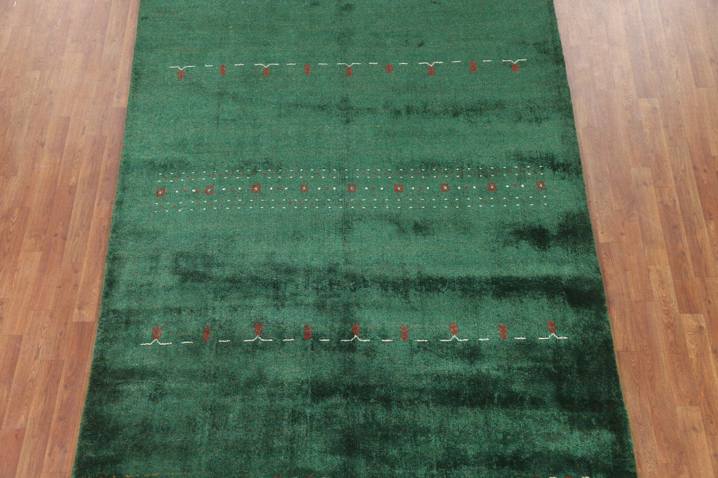 Green Gabbeh Lori 100% Silk Area Rug 6x10