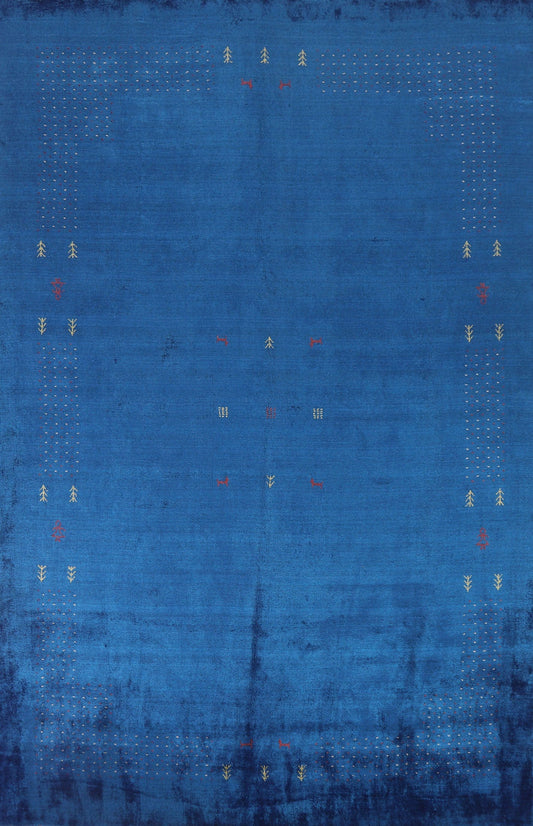 Blue Silk Gabbeh Lori Oriental Area Rug 9x12